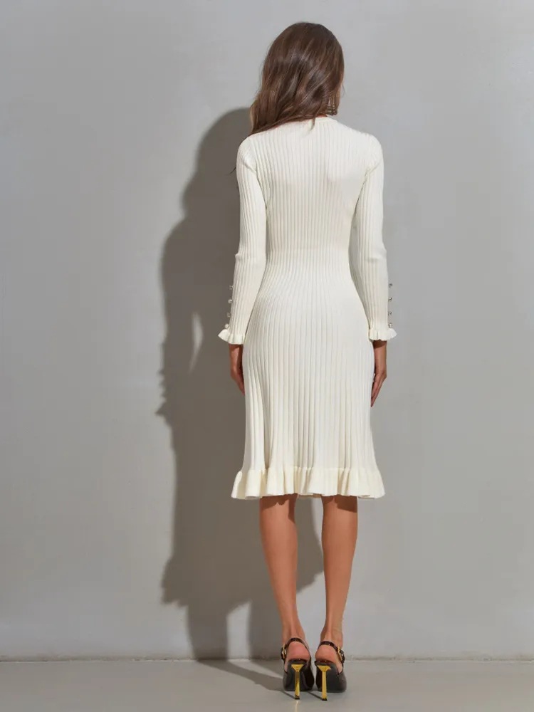 Womens Ribbed Knit Long Sleeve Bodycon Dress Winter Slim Fit Mermaid Skirt